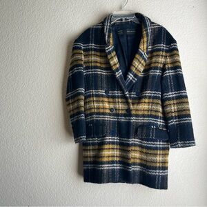 Zara Navy Plaid Coat